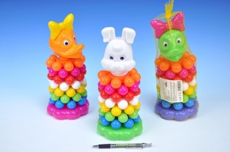 Skládanka pyramida s kroužky plast 26cm 3 druhy v síťce 12m+