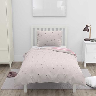 Bavlněné povlečení na jednolůžko, oboustranné, světle šedé a růžové