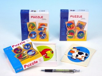 Puzzle zvířátka dřevo; 3 druhy; v krabičce - 1 kus