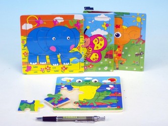 Puzzle zvířátka dřevo 15x15cm; 9 druhů - 1 kus