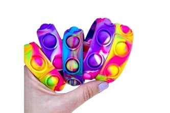 Náramek Bubble pops-Praskající bubliny duhový silikon antistr. spol. hra 4 barvy