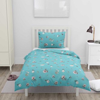 Bavlněné  povlečení na jednolůžko, modré, květiny