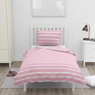 Bavlněné  povlečení na jednolůžko, růžové, bílé proužky