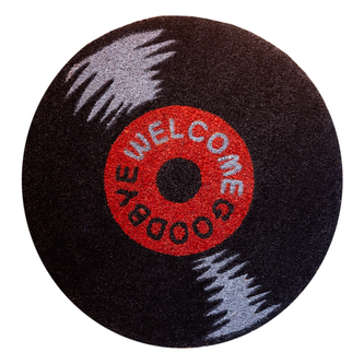 Kulatá rohožka Vinylova deska: Vítejte - Sbohem (60 x 40 cm) černá