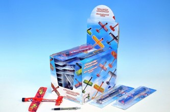 Letadlo pěna/plast vystřelovací na gumu 23cm, 4 různé barvy - 1 kus