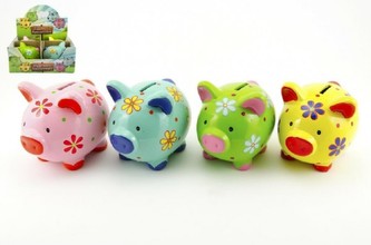 Pokladnička prasátko keramická 13cm; 4 barvy - 1 kus