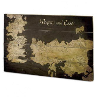 Nástěnný dřevěný obraz Games of Thrones - Westeros a Essos