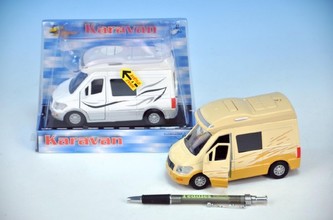 Auto karavan kov 14cm na zpětný chod na baterie se zvukem se světlem 2 barvy v krabičce - 1 kus