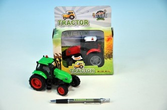Traktor kov 12cm na setrvačník na baterie 3xLR41 se zvukem se světlem; 3 barvy; v krabičce - 1 kus