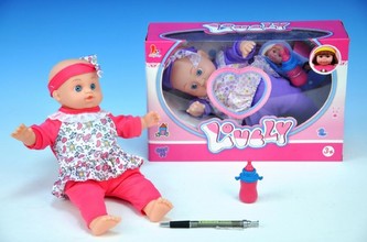 Panenka miminko 33cm měkké tělo ležící s lahvičkou na baterie se zvukem asst 2 barvy v krabici