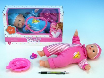 Panenka miminko 30 cm s doplňky měkké tělo 4 zvuky na baterie, 3 barvy (1ks v krabici)