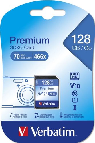 SDXC 128GB paměťová karta PREMIUM UHS-I (U1) (70MB/s), V10, Class 10 Verbatim