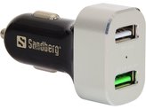 Sandberg USB nabíječka do auta, 1xQC 3.0 + 1xUSB2.4A, černobílá