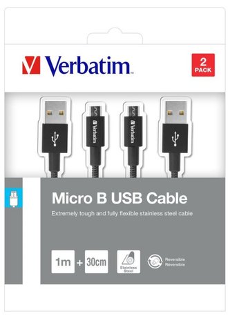 Verbatim Micro USB kabel  100cm + 30cm, SYNC + CHARGE černý