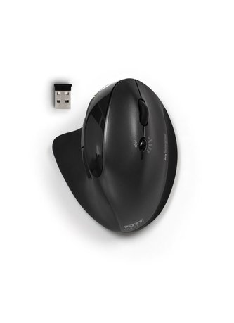 PORT CONNECT ERGONOMIC RECHARGEABLE RIGHT HANDED, ergo bezdrátová nabíjecí myš, USB-A dongle, černá