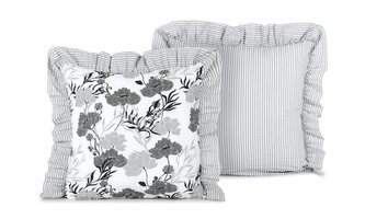 Povláček s volánem na zip - šedý květ s šedým proužkem - 40x40 cm