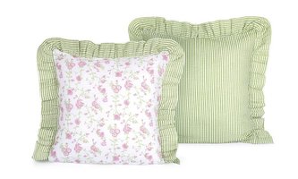 Povláček s volánem na zip - růžovozelný květ se zeleným proužkem - 40x40 cm