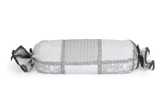 Polštářek bonbónek krep - patchwork světle šedý - 40 cm délka 15cm průměr