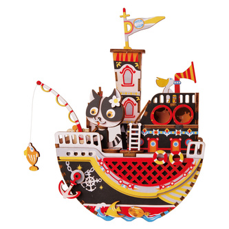 RoboTime 3D skládačka hrací skříňky Kočičí loďka