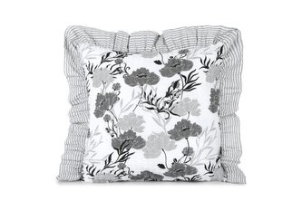 Polštářek s volánem krep na zip - šedý květ s šedým proužkem - 40x40 cm