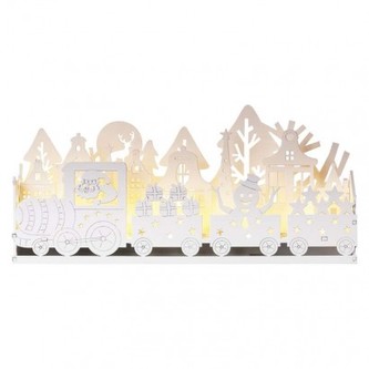 LED dekorace dřevěná – mašinka, vláček, 14 cm, 2x AA, vnitřní, teplá bílá, časovač