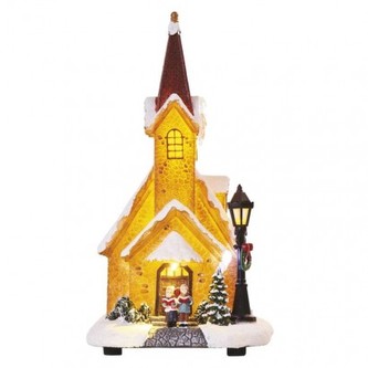 LED zasněžený vánoční kostel, 26 cm, 3x AA, vnitřní, teplá bílá