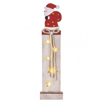 LED dekorace dřevěná – Santa, 46 cm, 2x AA, vnitřní, teplá bílá, časovač