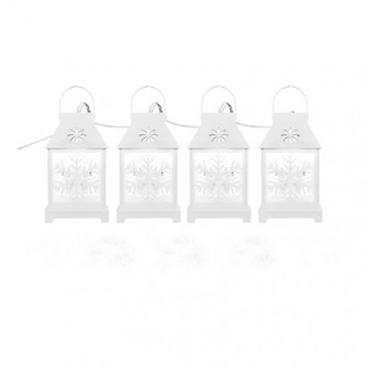 LED vánoční girlanda - bílé lucerny s vločkami, studená bílá