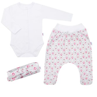 3-dílná bavlněná kojenecká souprava New Baby Kiddy bílo-růžová - velikost 62 (3-6m)