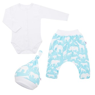 3-dílná bavlněná kojenecká souprava New Baby Kiddy bílo-tyrkysová - velikost 56 (0-3m)