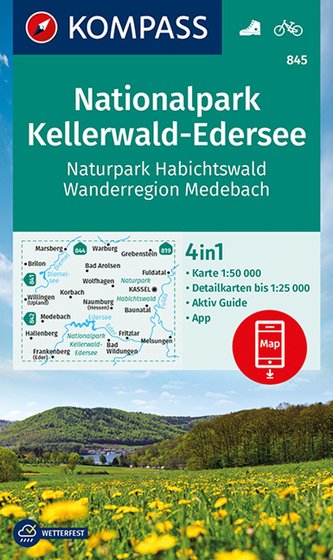 KOMPASS Wanderkarte Nationalpark Kellerwald-Edersee, Naturpark Habichtswald, Wanderregion Medebach 1:50 000