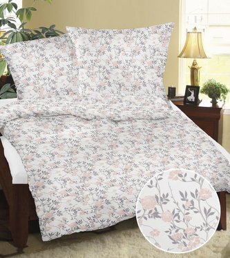 Povlečení krepové - růžovošedá květinka - 140x220, 70x90 cm