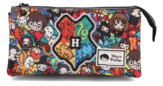 Trojitý penál na tužky Harry Potter: Chibi Bradavice (23 x 11 x 10 cm)