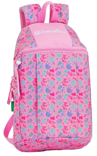 Jednoduchý mini batoh Benetton: Butterflies (objem 8,6 litrů|22 x 39 x 10 cm) růžový polyester