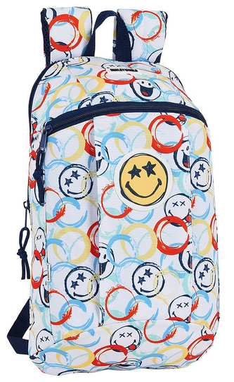 Jednoduchý mini batoh Smiley: World Art (objem 8,6 litrů|22 x 39 x 10 cm) bílý polyester