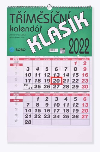 Tříměsíční Klasik 2022 - nástěnný kalendář