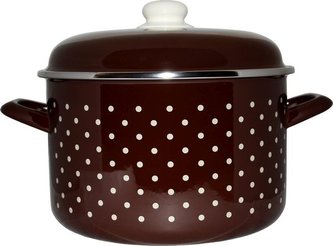 Hrnec 6,75 l smalt s poklicí dekor hnědý s bílými puntíky