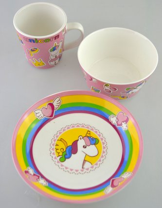 Souprava jídelní dětská 3 díly Jednorožec keramika