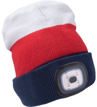 Čepice s čelovkou LED bílá/červená/modrá (USB nabíjení)