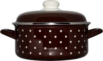 Rendlík 1,5 l smalt s poklicí dekor hnědý s bílými puntík