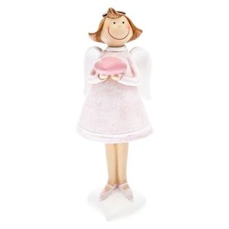 Anděl se srdcem na dlaních růžový 18 cm