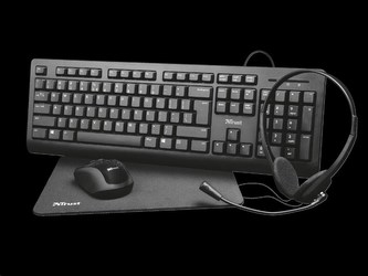 TRUST PRIMO 4-IN-1 HOME OFFICE SET CZ/SK - set klávesnice a myši, sluchátek a podložky k myši