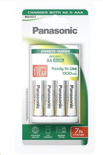 PANASONIC Pokročilá nabíječka BQ CC17 K-KJ17MGD40E  vhodné pro AA/AAA (vč. 4x nabíjecí AA) 6 - 7h (Blistr 1ks)