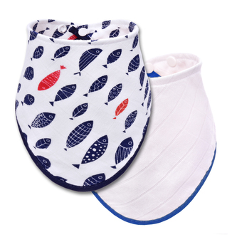 BIO Bambusový slintáček, fish + blue / ryby + modrá - 2 ks