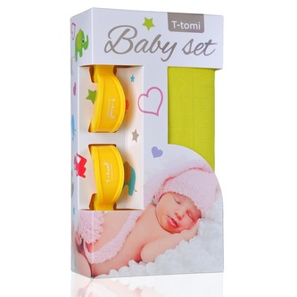 Baby set - bambusová osuška yellow / žlutá + kočárkový kolíček yellow / žlutá