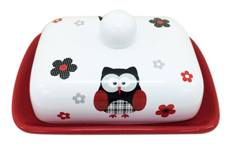 Home Elements keramická máslenka Černá sova 17,5x13x6 cm