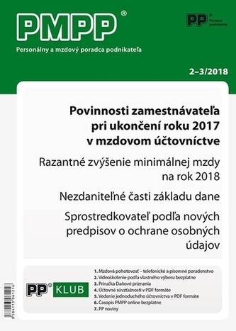 PMPP 2-3/2018 Povinnosti zamestnávateľa pri ukončení roku 2017 v mzdovom účtovníctve