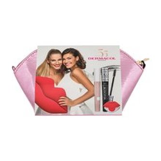 Dermacol Magnum řasenka Magnum 9 ml + podkladová báze pod řasenku First Class Lashes 7,5 ml + líčidlo na rty a líčka 1 g + kosmetická taštička