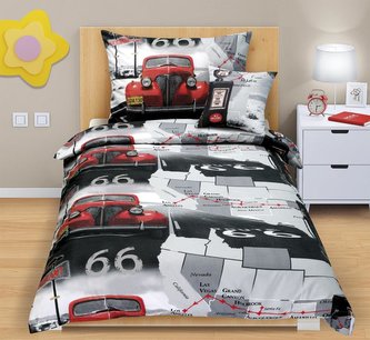 Povlečení bavlněné Junior s povláčkem 40x40 cm - auto červené - dětský motiv