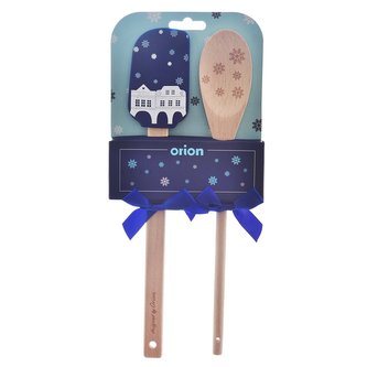 Dárková stěrka s vařečkou DOMKY modrá Dárková stěrka s vařečkou DOMKY modrá